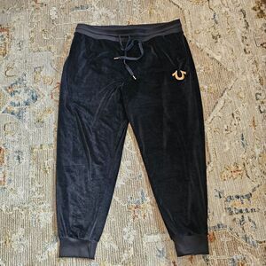 True Religion Black Velvet Sweatpants Sz 2xl With 29" Inseam